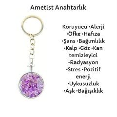 Ametist Kristal Kesim Cam Akvaryum Doğal Taş Anahtarlık