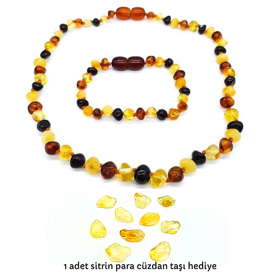 Kehribar Bebek Kolye ve Bebek Kehribar Bileklik Set