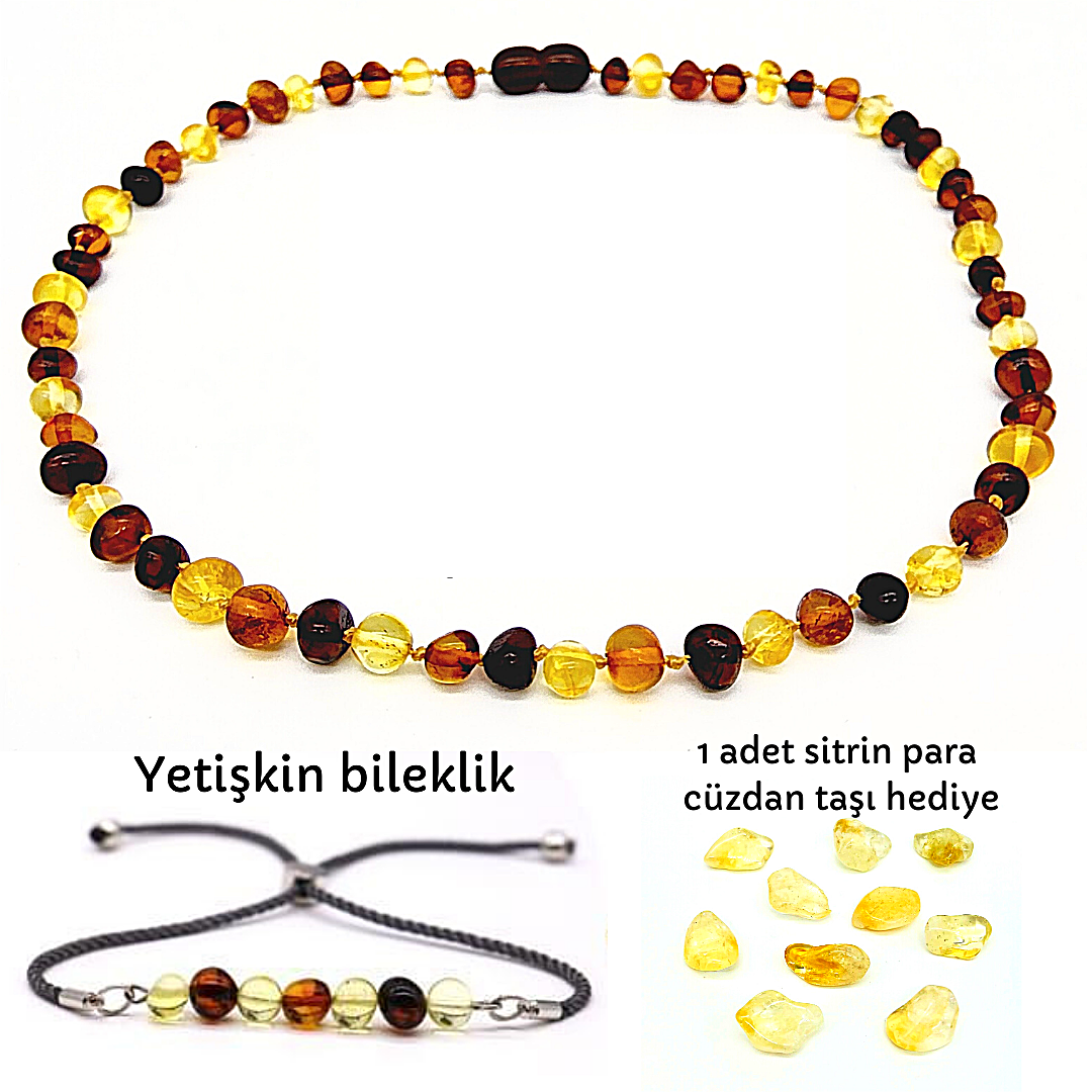 Kehribar Bebek Kolye ve Yetişkin Kehribar Bileklik Set