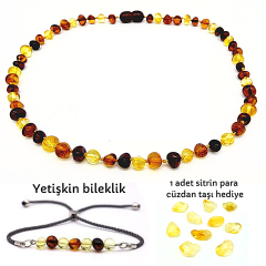 Kehribar Bebek Kolye ve Yetişkin Kehribar Bileklik Set