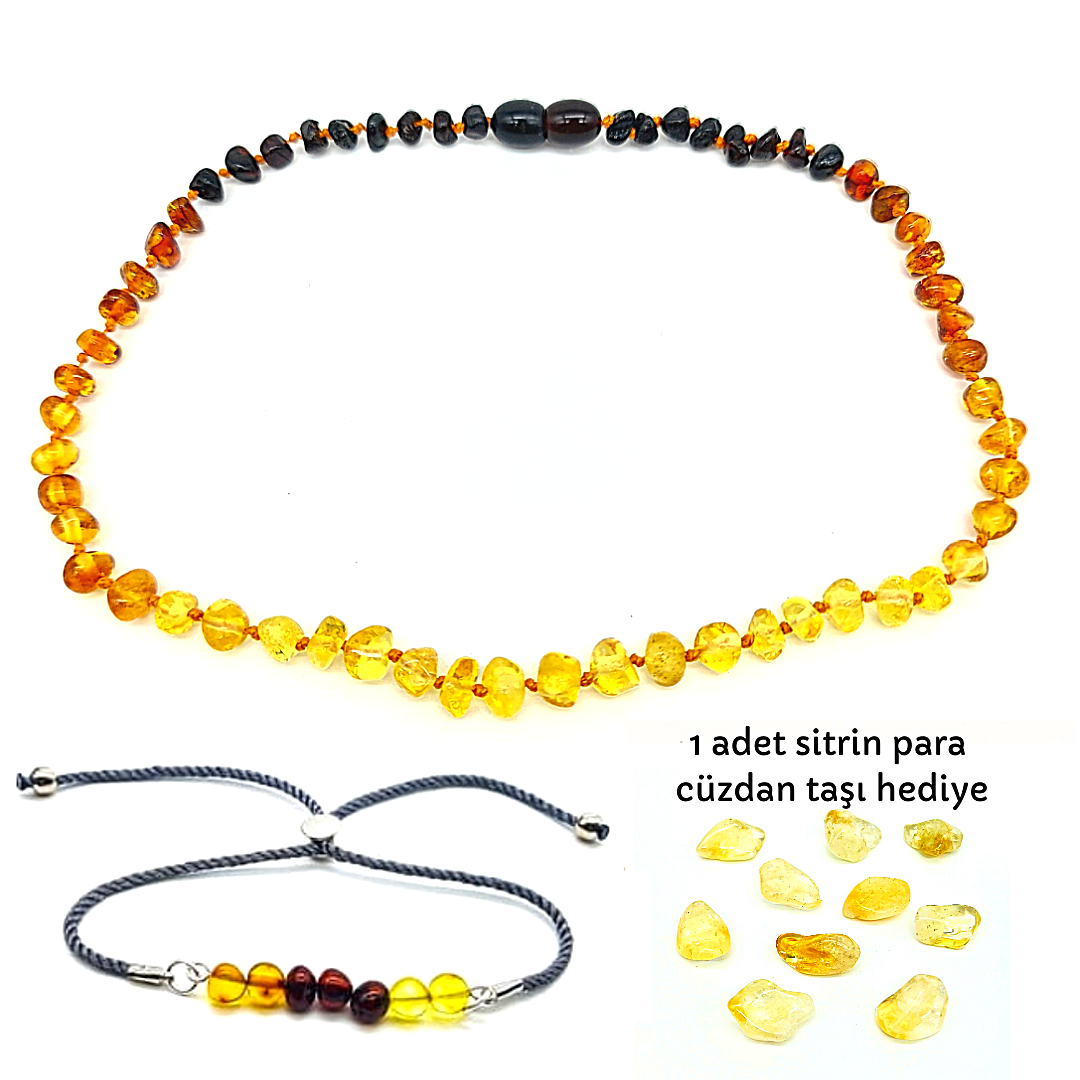 Kehribar Bebek Kolye ve Yetişkin Kehribar Bileklik Set