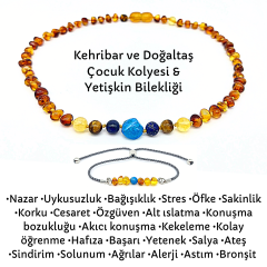 Doğal Taşlı Kehribar Çocuk Kolye ve Yetişkin Kehribar Bileklik Set