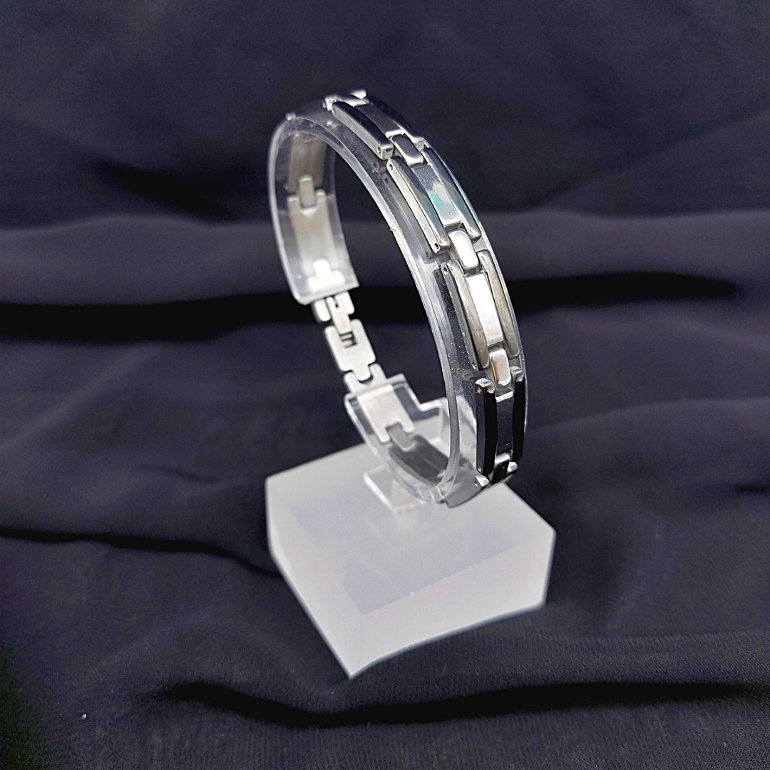 Erkek Gümüş ve Siyah Renk Çelik Bileklik