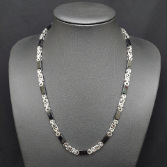 Erkek Gümüş ve Siyah Renk Çelik Kolye