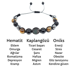 Kaplangözü Oniks ve Hayat Ağacı Desenli Hematit Doğal Taş Makrome Bileklik