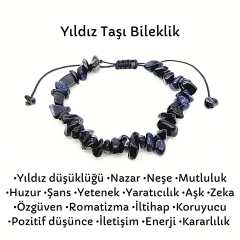 Siyah Yıldız Taşı Doğal Kırık Taş Bileklik