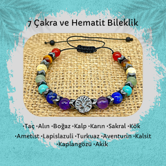 7 Çakra ve Hayat Ağacı Desenli Hematit Doğal Taş Bileklik