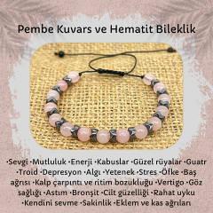 Pembe Kuvars ve Hematit Doğal Taş Bileklik