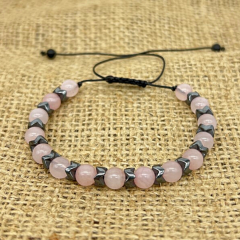 Pembe Kuvars ve Hematit Doğal Taş Bileklik
