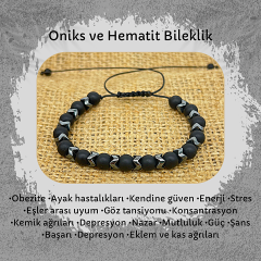 Oniks ve Hematit Doğal Taş Bileklik