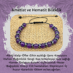 Ametist ve Hematit Doğal Taş Bileklik