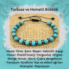 Turkuaz Firuze ve Hematit Doğal Taş Bileklik