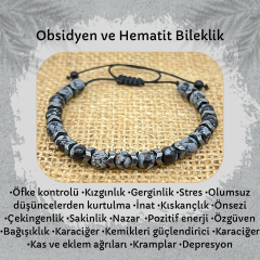 Obsidyen ve Hematit Doğal Taş Bileklik