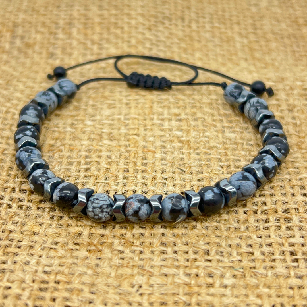 Obsidyen ve Hematit Doğal Taş Bileklik