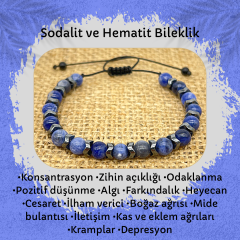 Sodalit ve Hematit Doğal Taş Bileklik