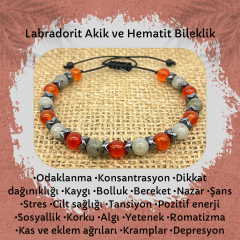 Akik Labradorit ve Hematit Doğal Taş Bileklik