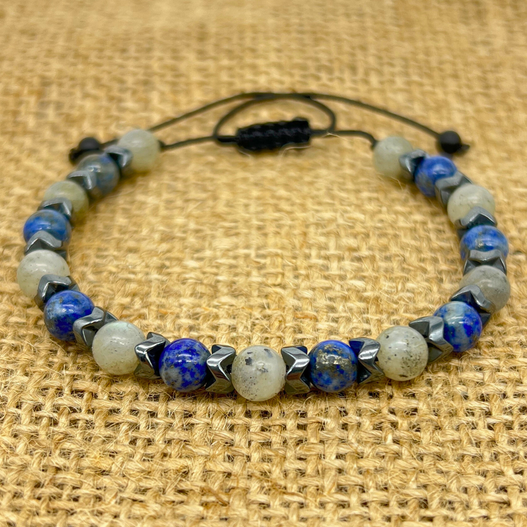 Labradorit Lapis Lazuli ve Hematit Doğal Taş Bileklik