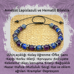Ametist Lapis Lazuli ve Hematit Doğal Taş Bileklik