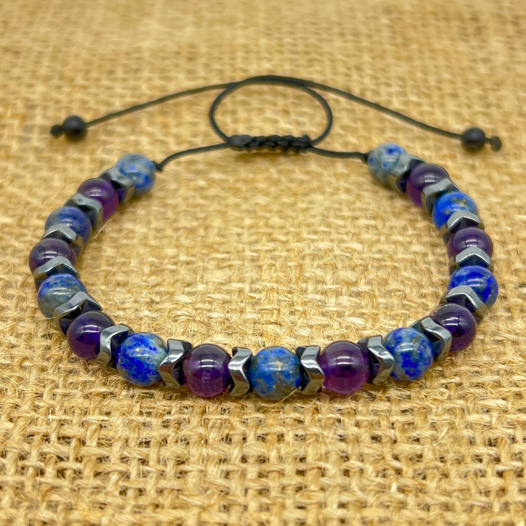 Ametist Lapis Lazuli ve Hematit Doğal Taş Bileklik