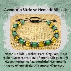 Aventurin Sitrin ve Hematit Doğal Taş Bileklik