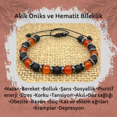 Akik Oniks ve Hematit Doğal Taş Bileklik