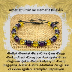 Ametist Sitrin ve Hematit Doğal Taş Bileklik