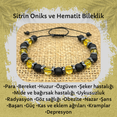 Sitrin Oniks ve Hematit Doğal Taş Bileklik
