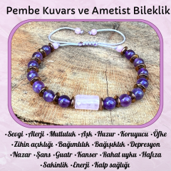 Ametist Pembe Kuvars Doğal Taş Bileklik