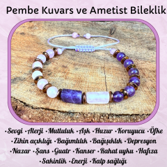 Ametist Pembe Kuvars Doğal Taş Bileklik