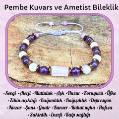 Ametist Pembe Kuvars Doğal Taş Bileklik
