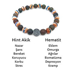Hint Akik Hematit Gemi Çapası Desenli Doğal Taş Bileklik