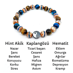 Kaplangözü Hint Akik Hematit Yin Yang Desenli Doğal Taş Bileklik