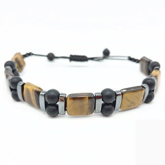 Kaplangözü Oniks Hematit Ayarlanabilir Çift Sıra Doğal Taş Bileklik