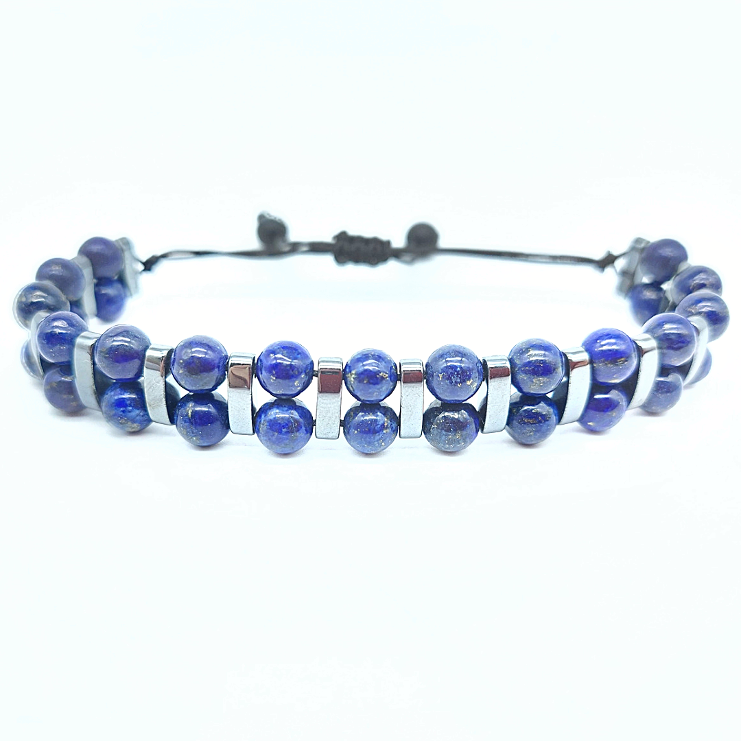 Lapis Lazuli  Hematit Ayarlanabilir Çift Sıra Doğal Taş Bileklik