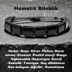 Siyah Hematit Doğal Taş Makrome Bileklik