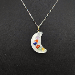 7 Çakra Hilal Selenit Doğal Taş Kolye Ucu