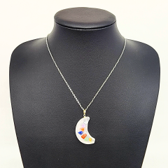 7 Çakra Hilal Selenit Doğal Taş Kolye Ucu