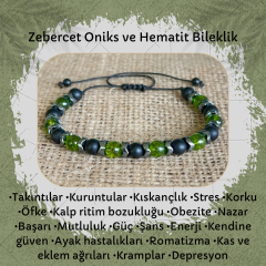 Zebercet Oniks ve Hematit Doğal Taş Bileklik