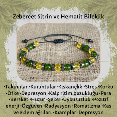 Zebercet Sitrin ve Hematit Doğal Taş Bileklik