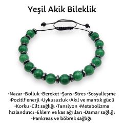 Yeşil Akik ve Hematit Doğal Taş Bileklik