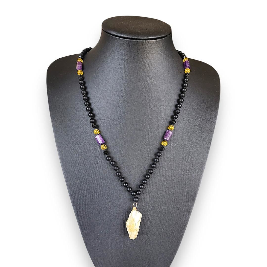 Oniks Ametist Sitrin Uçlu Doğal Taş Kolye