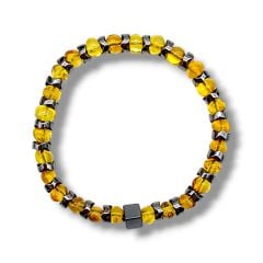 Baltık Damla Kehribar ve Hematit Lastikli Bileklik