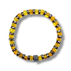 Baltık Damla Kehribar ve Hematit Lastikli Bileklik