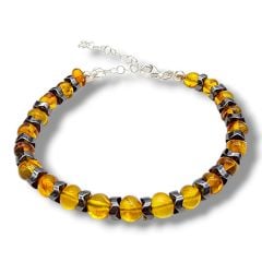 925 Ayar Gümüş Baltık Damla Kehribar ve Hematit Bileklik