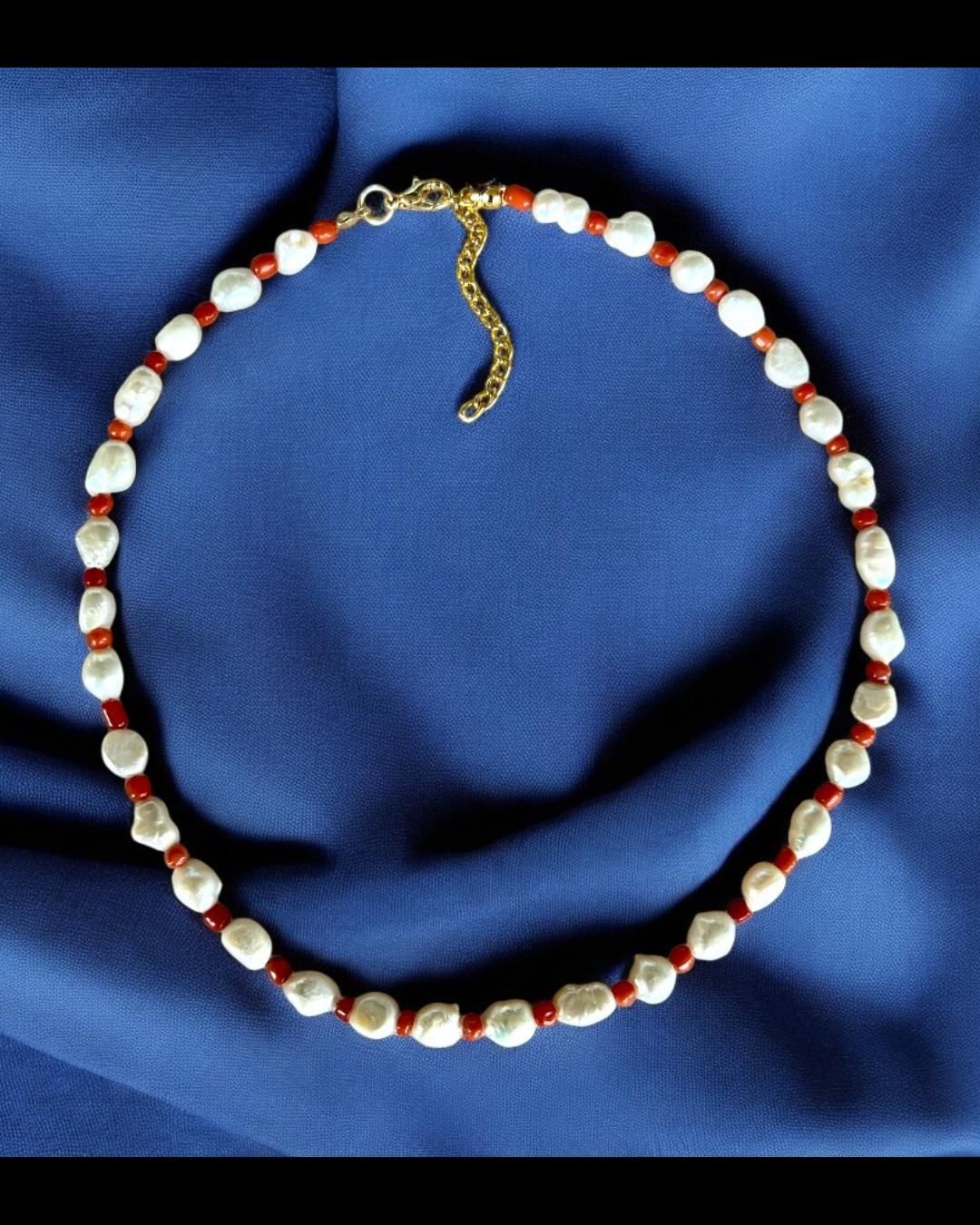 Mercan Doğal Taşlı Doğal İnci Kolye