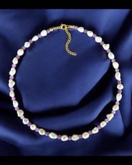 Lila Ametist Doğal Taşlı Doğal İnci Kolye